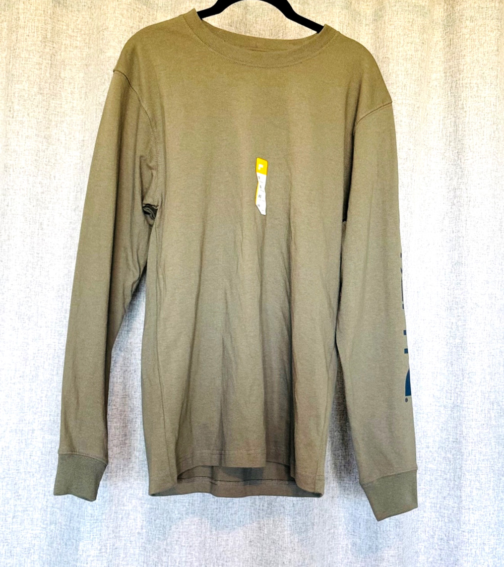 Carhartt T-Shirt Mens XS Green Cotton Loose Fit Long Sleeve Pocket Crew Neck New